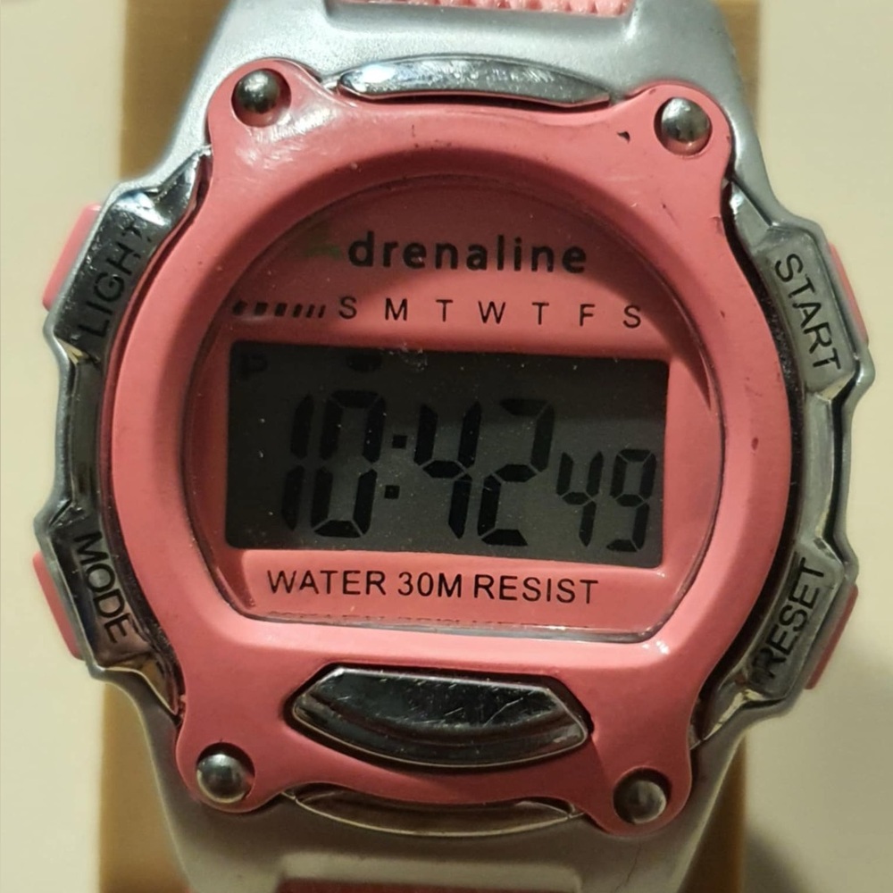 🦋10/$20🦋 Adrenaline Silver/Pink Nylon Digital Alarm Chrono Women's Watch